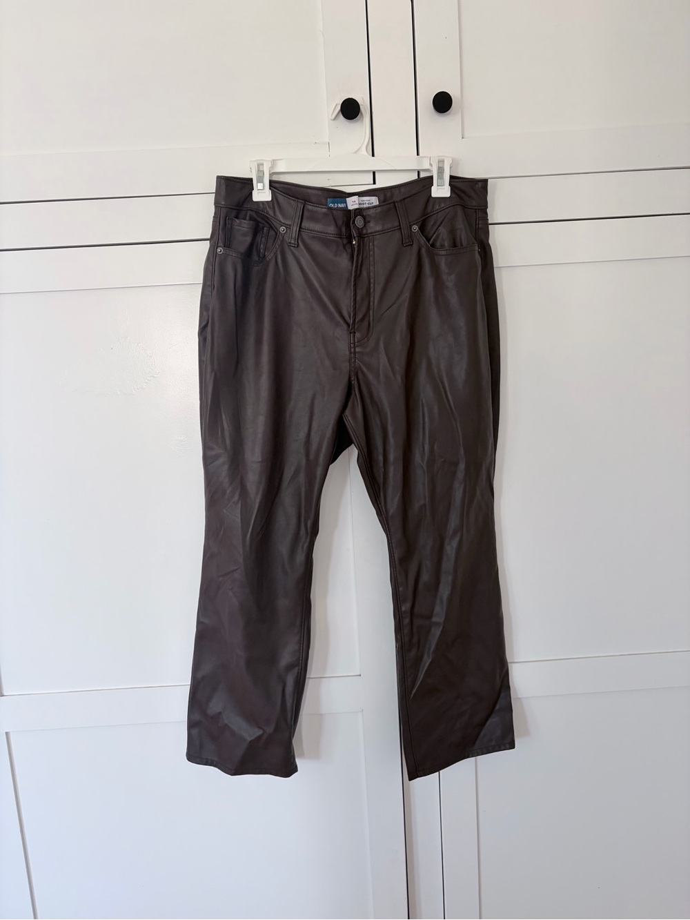 Old Navy Chocolate Brown High Rise Faux Leather Bootcut Pants Size 14 Petite